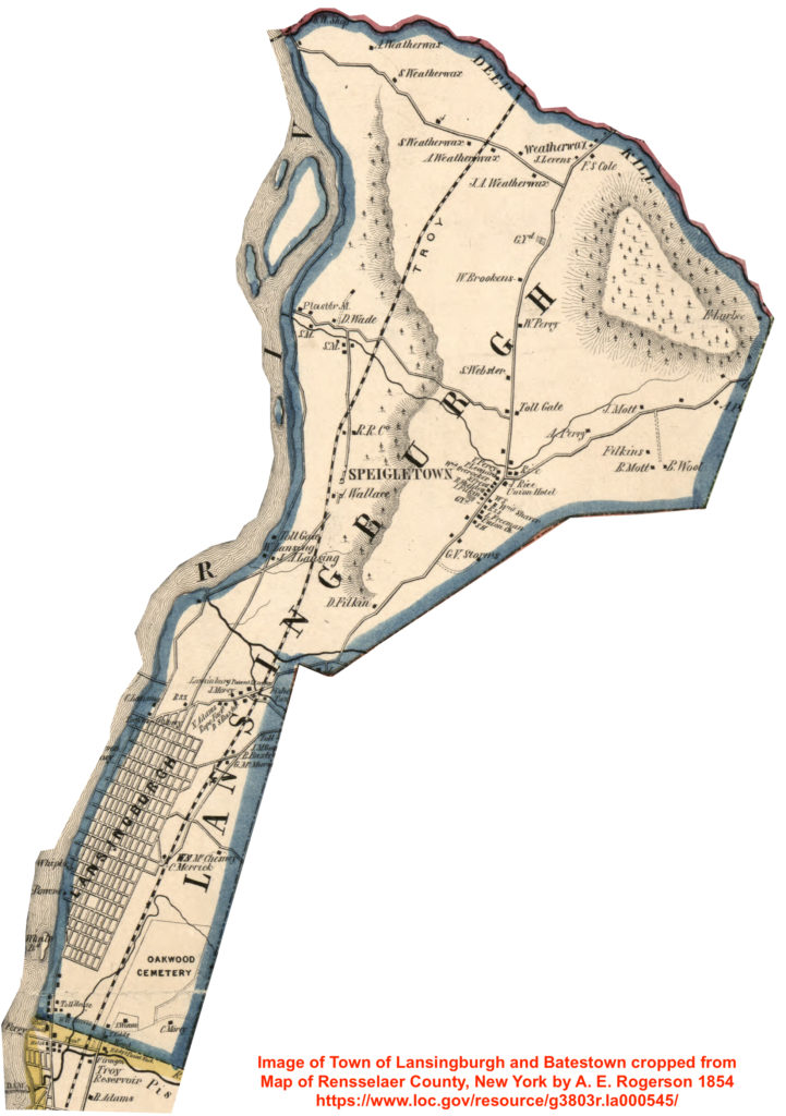 Image of Town of Lansingburgh and Batestown cropped from 1854 Map of Rensselaer County