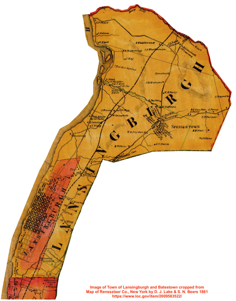 Image of Town of Lansingburgh and Batestown cropped from 1861 Map of Rensselaer County