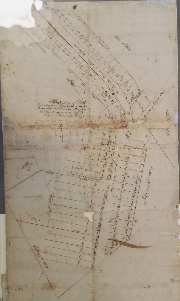 1796 map of Speigletown by Flores Bancker labeled "Dort"