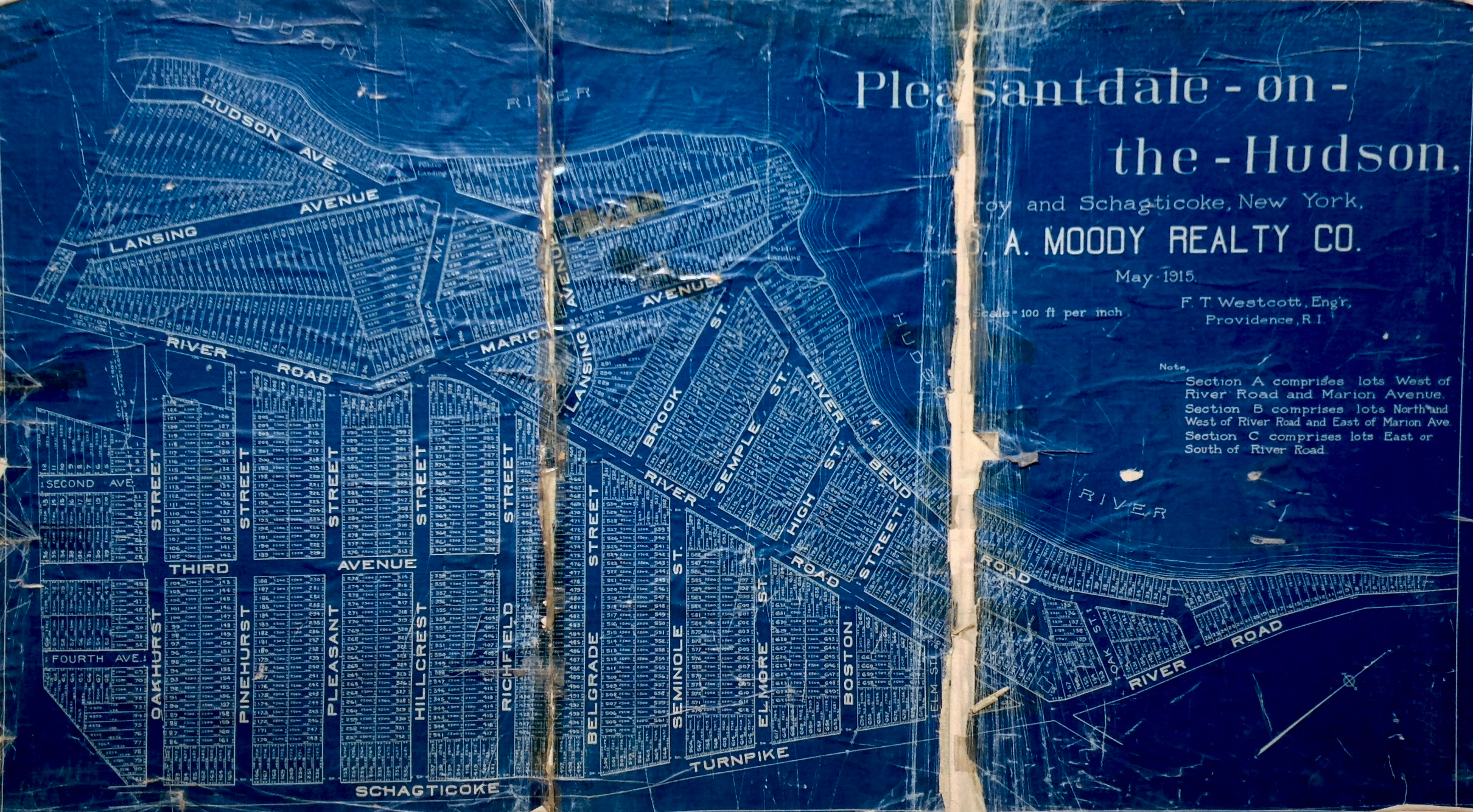 Pleasantdale-on-the-Hudson May 1915 blueprint by F. T. Westcott, Engineer, Providence, Rhode Island