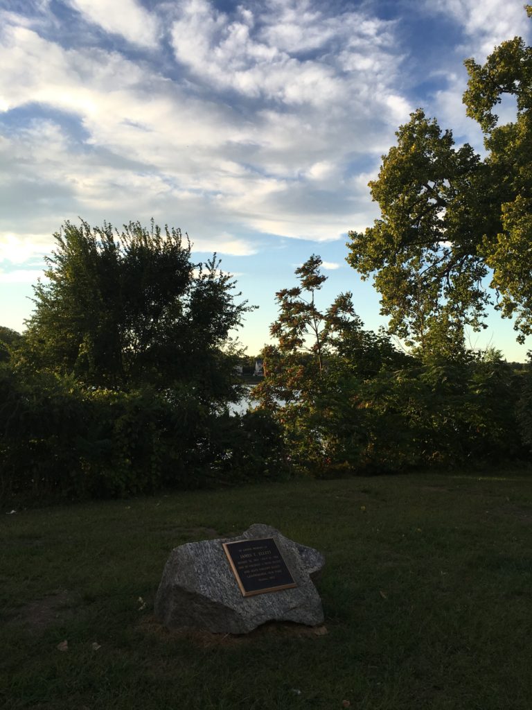 Photo of James T. Ellett Memorial Park stone with plaque.