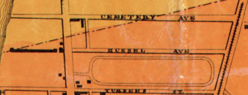 Detail showing Rensselaer County Agricultural Society Fair Grounds in Batestown from: Lake, D. J, and S. N Beers. Map of Rensselaer Co., New York. Philadelphia: Smith, Gallup & Co. Publishers, 1861. Map. Retrieved from the Library of Congress, .