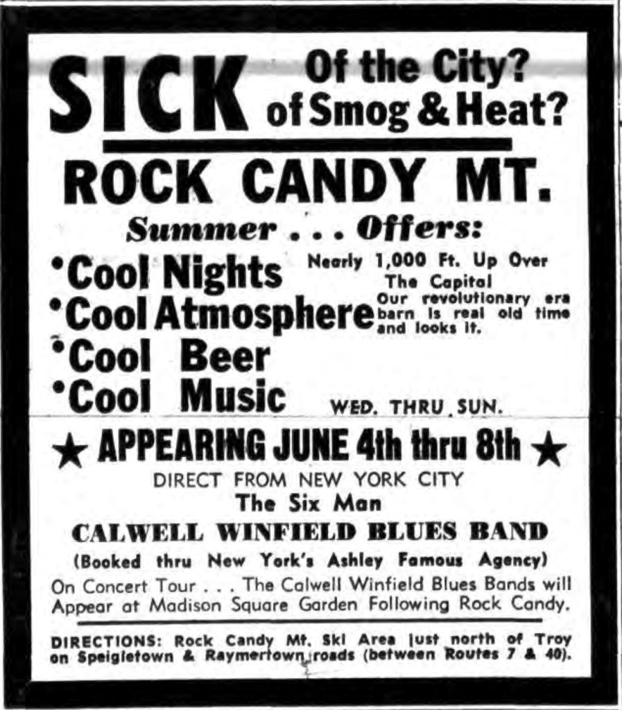 SICK Of the City? of Smog & Heat? ROCK CANDY MT. Times Record. May 31, 1969: 5 cols 1-2. (Advertisement)