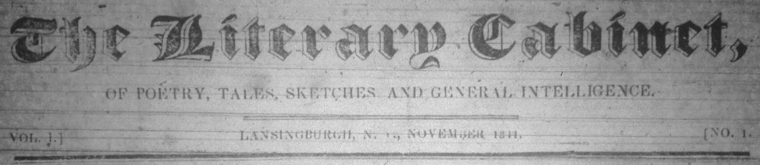 The Literary Cabinet, of Poetry, Tales, Sketches and General Intelligence. Vol. 1, No. 1. Lansingburgh, N. Y., November 1844. (Masthead.)