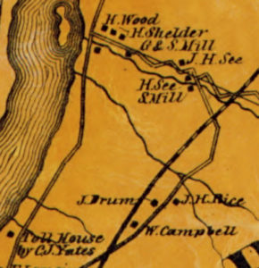 Detail of 1861 Rensselaer County map showing Campbell's Crossing at bottom and Flynn's Crossing towards top.