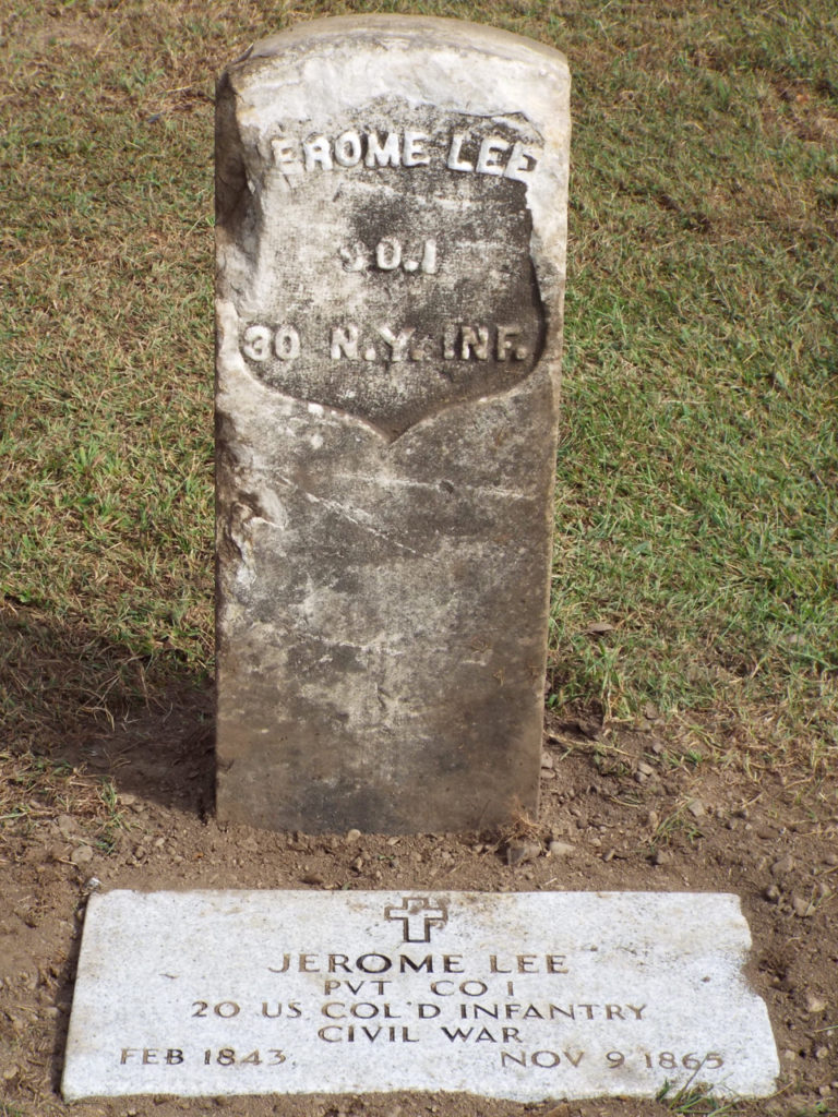 Photo of marble and granite headstones of Jerome Lee