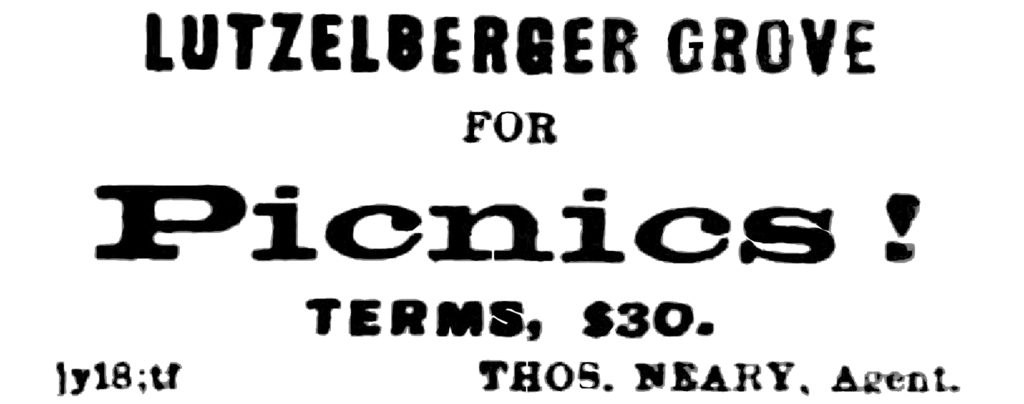 LUTZELBERGER GROVE FOR Picnics! TERMS, $30. THOS. NEARY, Agent.