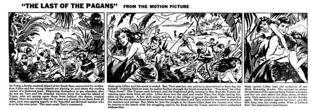 Three panel black & white comic strip adaption of a portion of the film.